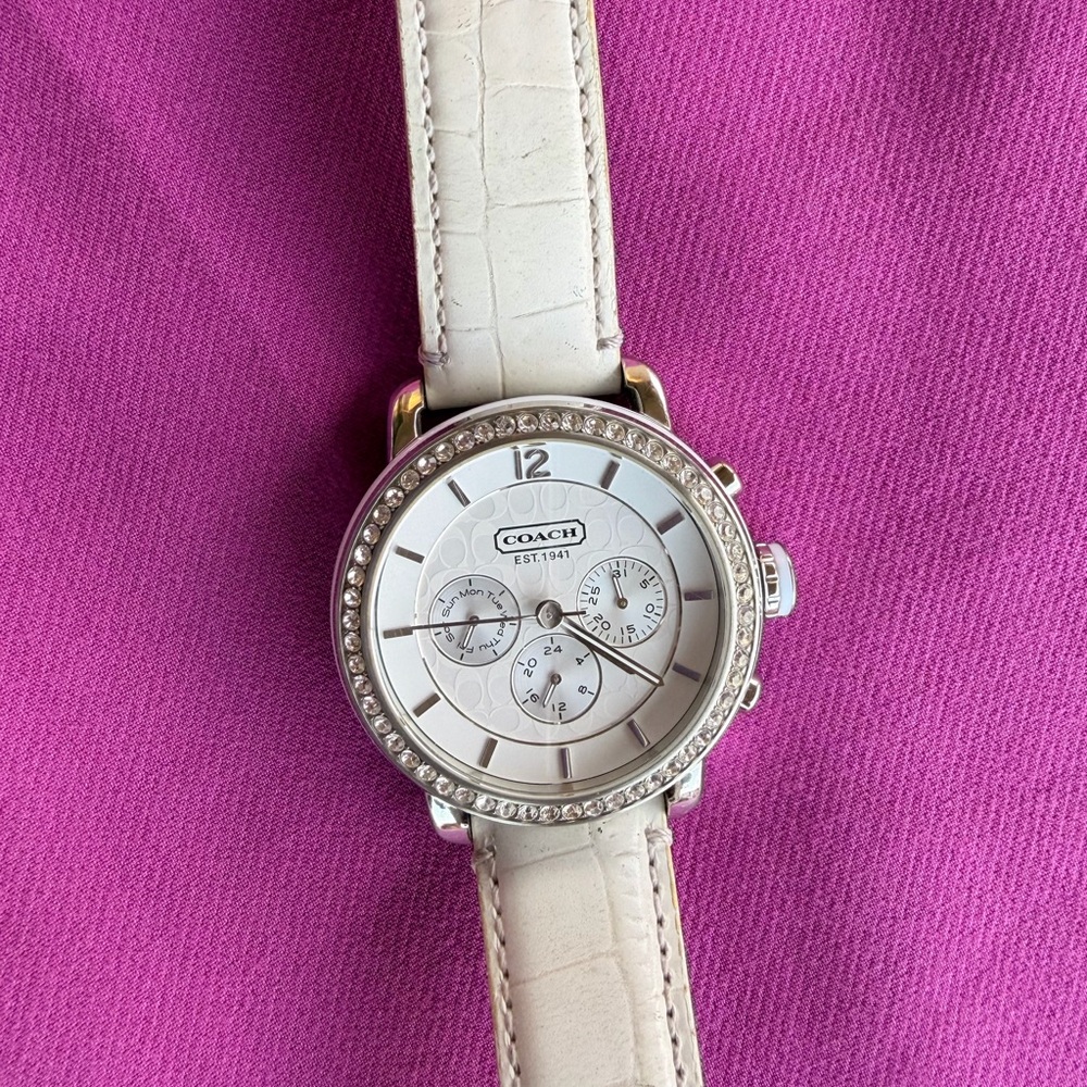 Coach Silver and Cream Chronograph Watch